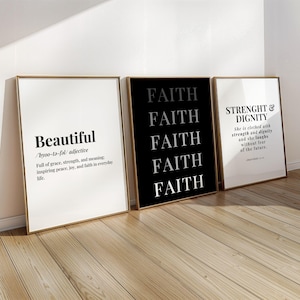 Christliche Wandkunst 3er-Set Schwarz und Weiß - Bibel-Vers-Wandkunst-Set - Moderne christliche Wandkunst - digitale Datei