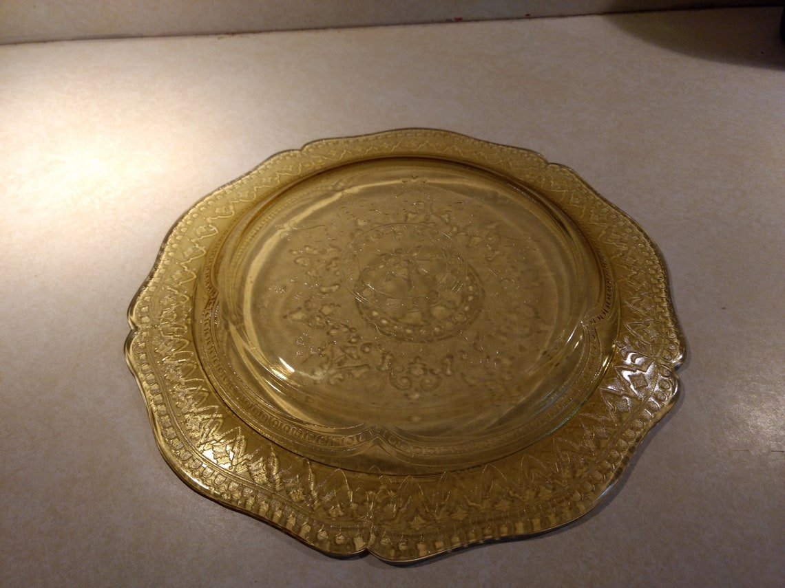Vintage Yellow Depression Glass Plate, Patrician Spoke Pattern Etsy