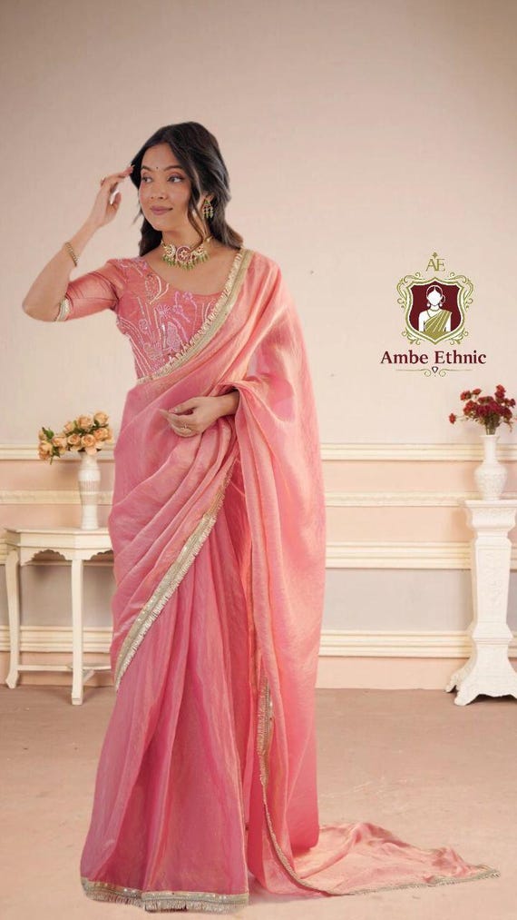 Ready to Wear Saree, Embroidered saree blouse, Pre Draped Indian Wedding Party Wear, Lightweight Saree, One Minute Saree