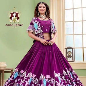 Purple Indo Western Lehenga Choli with Jacket, Designer Lehenga Set with Koti, Embroidered Bridal Lehenga, Indian Wedding Outfit