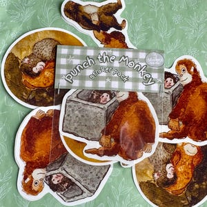 Pegatinas de vinilo de acuarela de Punch the Baby Monkey