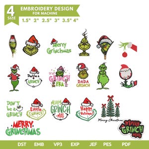 19 Grinch Christmas Embroidery Designs Bundle, Merry Grinchmas Machine Embroidery Files, Christmas Mini Embroidery DST PES JEF
