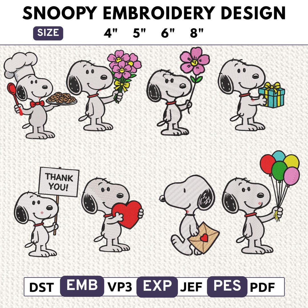 Snoopy Embroidery Design, Cartoon Dog Machine Embroidery File, Peanuts ...