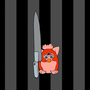Cursed Furbies - Knife Baby Furby Art Mini Sticker, 90s kids, 90s toys, furby fandom, furby meme sticker, retro stickers, meme art