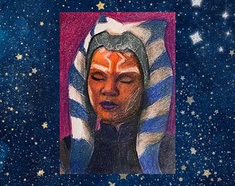 Young Ahsoka Clone Wars Flashback Art Trading Card Proof Colored Pencil Original Art Star Wars Inspire Ahsoka Series Fanart Painting 3.5x2.5