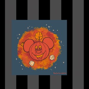 Halloween Wreath Halloweentime Mouse Disney Inspired Dessert Food Illustration, Mini Print 4x4, spooky season decor, halloweentime wall art