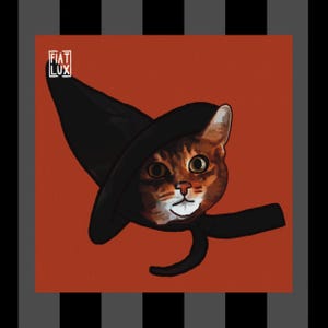 Witch Familiar Black Cat Cute Illustration Mini Art Print 4x4 spooky season decor halloween wall art