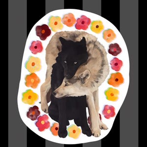 Wolf Week Charity Transparent Sticker, Save the Wolves, Retro Flowers Grey Wolf Illustration, Wildlife Support, Animal Stickers, Nature Art