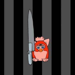 Cursed Furbies - Knife Baby Furby Art Large Sticker, 90s kids, 90s toys, furby fandom, furby meme sticker, retro stickers, meme art