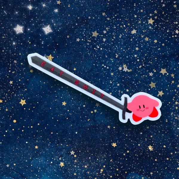 Insult Sword Sticker Kirby Eat Sh*t, Curse Words, Transparent Stickers, Sword Art, Insult Stickers, Funny Gifts, White Elephant