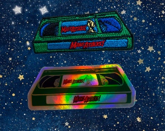 Mars Attacks VHS Tape, Holographischer Sticker & Aufbügler
