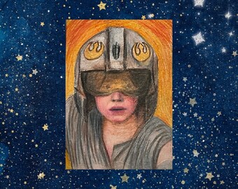 Rebel Alliance Pilot Helmet Rey Skywalker Jakku Art Trading Card Proof Colored Pencil Original Art Star Wars Inspire Fanart Painting 3.5x2.5