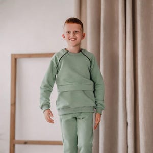 Conjunto deportivo de sudadera para niños adaptados, acceso por sonda de alimentación, ropa para puerto de quimioterapia, atuendo para necesidades especiales