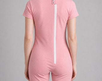 Women's Adaptive Short Sleeve Romper, Back Zip Bodysuit, Anti Undressing Care Clothing