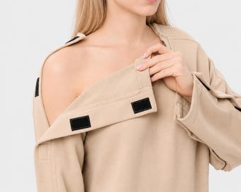Adaptive Post Surgery Sweatshirt, Shoulder Recovery Pullover with Velcro Openings