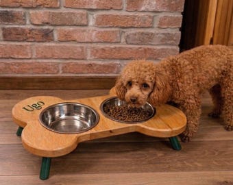 Soporte elevado para comederos de perros, comedero de madera para perros, comederos elevados para perros, estación de alimentación moderna para perros