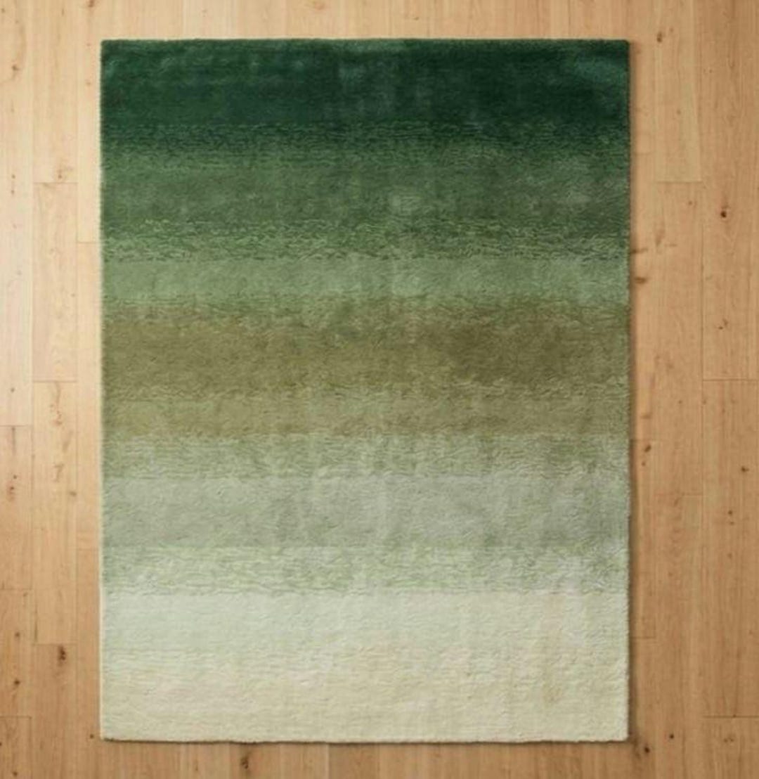 Hand Tufted Wool Ombre Rug, Green Gradient Abstract Area Carpet ...
