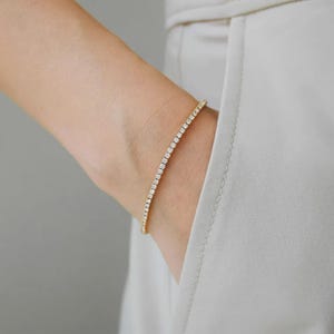 Pulsera de tenis con diamantes naturales de 2,00 quilates, calidad G-H SI, en oro blanco de 14 quilates. Pulsera de diamantes auténticos para mujer.