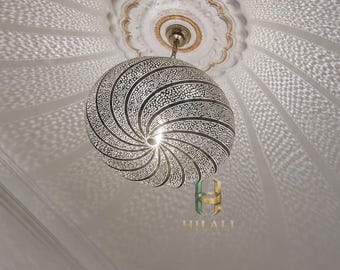 Handgemachte marokkanische Messing Pendelleuchte | Durchbrochene Deckenlampe | Boho Hängelampe | Orientalische Designer Beleuchtung