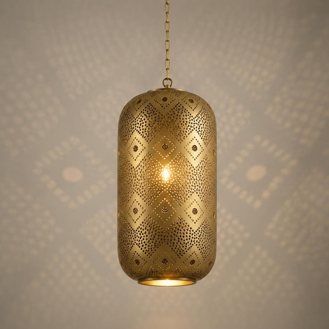 Handmade Moroccan Copper Cylinder Pendant Light | Brass Geometric