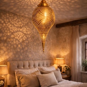 Handgjord marockansk mässingshänglampa | Hantverksmässig hänglampa, bohemisk taklampa