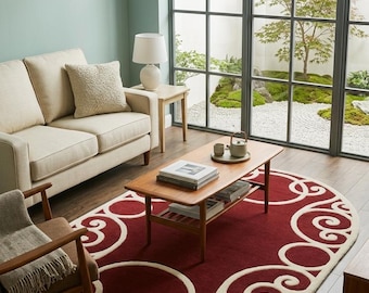 Round Hand Tufted Rug, Red Wool Area Rug, Modern Round Carpet, Living Room Rug, Handmade Rug, Luxury Floor Rug, Contemporary Home Decor