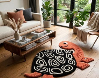 Turtle Shaped Hand Tufted Rug, Kids Room Animal Carpet, Cute Turtle Rug, Nursery Decor Rug, Handmade Wool Rug, Playroom Animal Rug