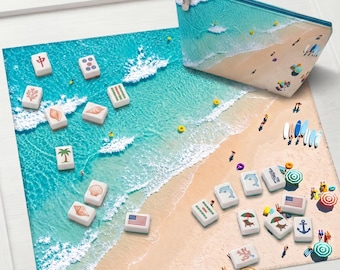 Ocean Aerial View Mahjong Mat, Coastal Beach Game Table Runner, Seaside Surf Design