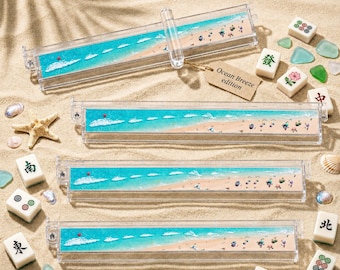 Juego de 4 soportes para Mahjong Ocean: soporte de acrílico transparente de primera calidad para Mahjong americano, empujadores personalizados y juego de soportes para fichas.