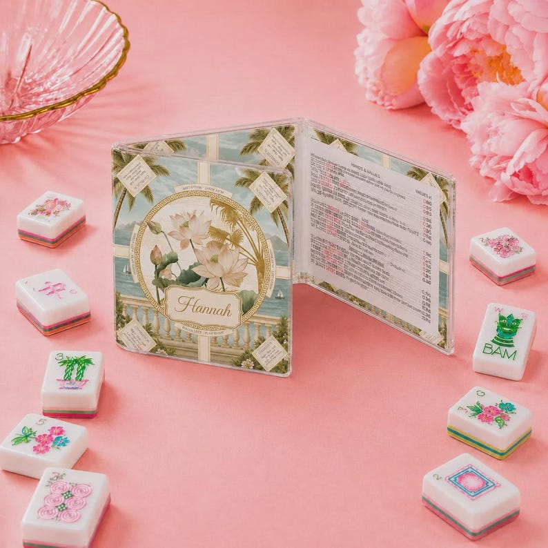 Set 4 White Lotus Mahjong-ställ – Premium Chinoiserie-hållare i klar akryl för amerikansk Mahjong, personliga pushers och kakelhållare bild 10