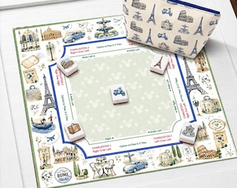 Tapete de mahjong de neopreno Parisian Travel con instrucciones (reglas), mahjong americano inspirado en la Riviera Francesa, funda antideslizante para mesa, se envía enrollado.