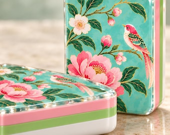 Aqua Floral Bird Mahjong-plattset, Rosa Chinoiserie Mahjong-plattor, Botaniskt Mahjong-set, Elegant Mahjong-present till henne