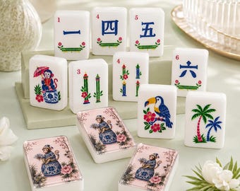 モンキー麻雀牌セット（箱入り）、1.4インチ×1.0インチ×0.6インチの高級アメリカン麻雀牌、アジアンヘリテージ磁器麻雀牌、160枚入り