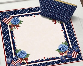 Tapete de Mahjong con diseño patriótico de hortensias, decoración con la bandera estadounidense, regalo de Mahjong para el 4 de julio, funda protectora antideslizante para mesa, se envía enrollado.