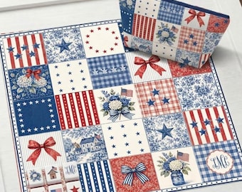 Tapete de Mahjong Patriótico Grandmillennial, Mah jongg de retazos estilo Americana, tapete de juego rojo, blanco y azul, regalo del 4 de julio para mujeres, funda antideslizante para mesa