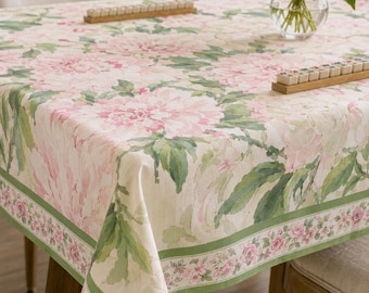 Mahjong Tablecloth, Pink Peony Floral Table Cover, Elegant Hostess Gift, Floral Waterproof Dining Cover