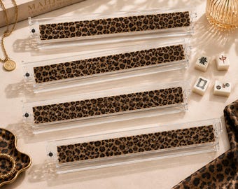 Leopard Mahjong Racks Set 4 – Premium Clear Acrylic Holder for American Mahjong, Personalized Pushers & Tile Holder Set