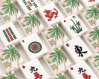 Tropical Mahjong Tiles Set with Premium Travel Case |1.4"x1.0"x0.6" Pink Palm Tree Mahjong Tiles | American Mahjong Gift | Gift for Mom&Wife