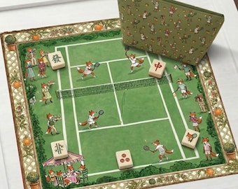 Personalized Fox Mahjong Mat: Tennis Pickleball Court Design, Non-Slip Table Protection