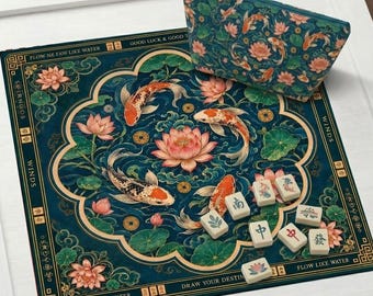 Luxury Koi Pond Fish Mahjong Mat | Rollable Mahjong Table Cover Mats Japanese Style Game Playmat Non-Slip Smooth Surface Mah jongg Mat Gifts