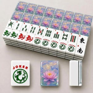 Mahjongtegels waterlelie | 1,4 x 1,0 x 0,6 inch Amerikaanse mahjong acryltegels | Monet geïnspireerd luxe mahjongcadeau | 166 stuks afbeelding 2