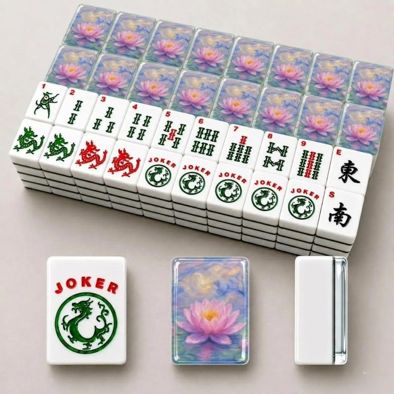 Mahjongtegels waterlelie | 1,4 x 1,0 x 0,6 inch Amerikaanse mahjong acryltegels | Monet geïnspireerd luxe mahjongcadeau | 166 stuks afbeelding 2
