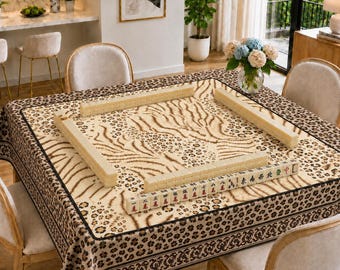 Mahjong Tablecloth, Leopard Print Table Cover, Stylish Wild Chic Mahjong Table Mat, Americana Waterproof Dining Cover