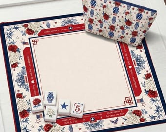 Tapete de Mahjong con diseño patriótico chinoiserie e instrucciones - Mah jongg americano, regalos para el Día de la Independencia del 4 de julio, SE ENVÍA ENROLLADO.