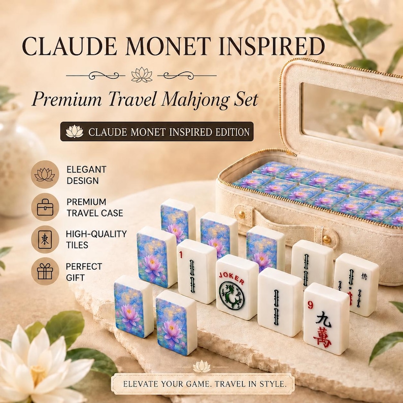 Mahjongtegels waterlelie | 1,4 x 1,0 x 0,6 inch Amerikaanse mahjong acryltegels | Monet geïnspireerd luxe mahjongcadeau | 166 stuks afbeelding 1