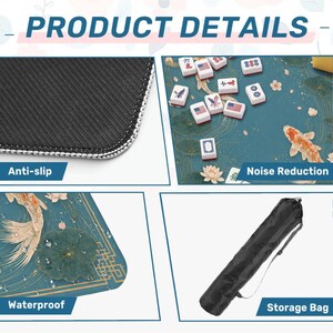 Tapete de Mahjong Koi Lotus, Tapete de Mesa de Mahjong Chinoiserie Verde Azulado, Elegante Regalo de Mahjong Jardín Asiático, Funda Protectora de Mesa Antideslizante, SE ENVÍA ENROLLADO imagen 5