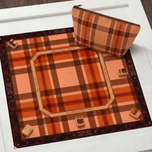 Sköldpaddsrutig Mahjongmatta, Brun-Orange Rutig Mahjong Bordsmatta, Vintage Höst Mahjong Gåva | Halkfri Bordsduk | RULLADE MED FARTYG