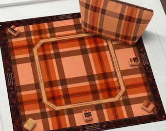 Tortoise Shell Plaid Mahjong Mat, Brown Orange Checkered Mahjong Table Mat, Vintage Fall Mahjong Gift | Anti-Slip Table Cover| SHIPS ROLLED