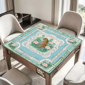 Tapete de Mahjong Lotus Tiger Charleston / Tapete de Mahjong Americano Bamboo Garden / Funda protectora antideslizante para mesa, SE ENVÍA ENROLLADO imagen 7