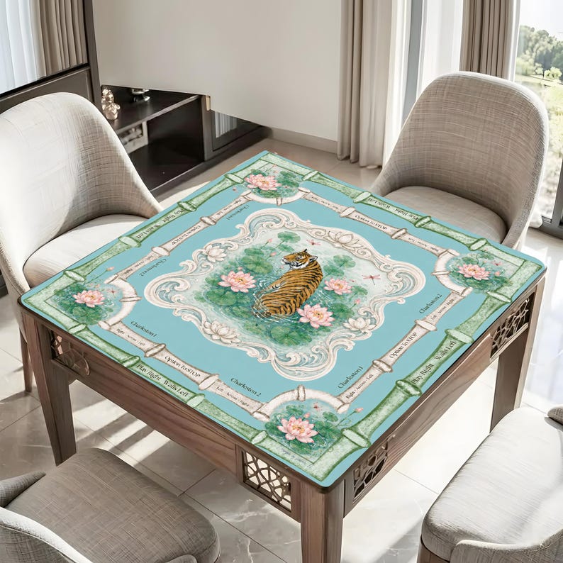 Tapete de Mahjong Lotus Tiger Charleston / Tapete de Mahjong Americano Bamboo Garden / Funda protectora antideslizante para mesa, SE ENVÍA ENROLLADO imagen 7